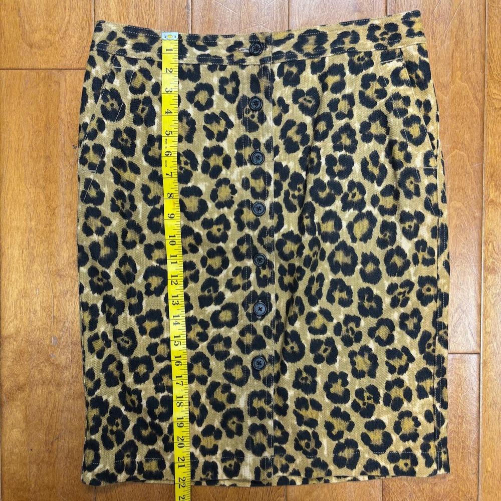 Lauren Ralph Lauren Linen Blend Skirt Size 6P Petite Button Pencil Leopard - Picture 9 of 9
